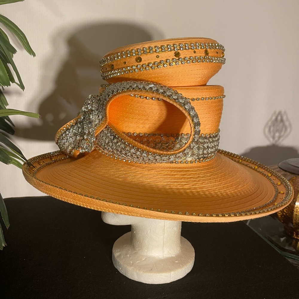 Chic Peach Rhinestone Women's Hat - Picture 2 of 6
